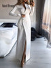 2023 Women V-Neck Lace-Up Long Party Dress Spring Autumn Solid Full Sleeve Split Ladies Dresses Elegant Streetwear