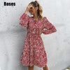 2022 Women's Autumn Long Sleeves Midi Dress Stylish High Waist A-Lined Basic Dresses Birthday Party Evening Clothes for Ladies