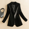 2023 Women's Autumn Spring Long Pleuche Blazers Korean Style Thick Suit Jacket Notched Slim  Solid Casual Outwear