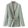 2022 Women's Blazer Single-breasted  Jacket 2022 Office Ladies Suit Collar Green Casual Pocket Women's Sashes Blazers OL