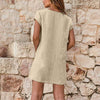 2022 Women's Casual Mini Dress Short Sleeve Button Cotton Linen Ladies Summer Loose Breasted Pocket Solid Short Dresses #T3G
