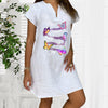 2022 Women's Cotton Linen Dress Woman  Loose Butterfly Print Vestidos Short Sleeve V-neck Summer Dress Robes Sundress