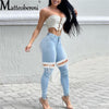 2022 Women's Criss Cross Lace Up Ripped Jeans Sexy High Waist Elastic Long Pencil Denim Pants High Street Hole Trousers