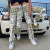 2022 Women's Stylish Plaid Pattern Patchwork Splicing Color Jeans Hip Hop Casual Wild Straight Fitting Trousers