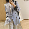 2023 Women's Spring Autumn Blue Solid Oversize Long Jacket Blazer Dress Suit Za Woman Coat Clothes Office Top Korean Y2K