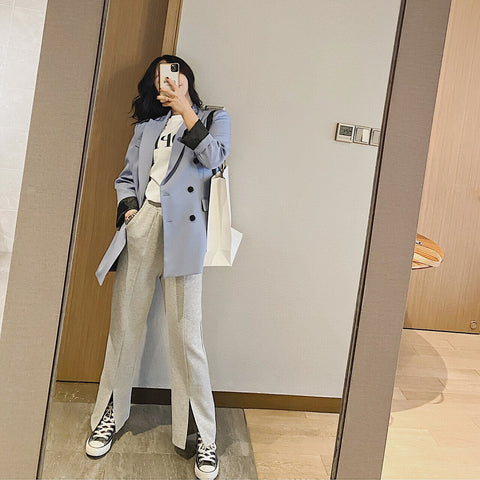 2023 Women's Spring Autumn Blue Solid Oversize Long Jacket Blazer Dress Suit Za Woman Coat Clothes Office Top Korean Y2K