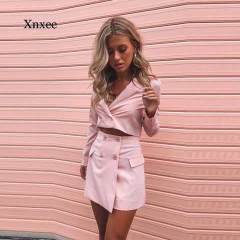 2023 Women's Spring Slim Short Skirt Suit Jacket Suit Blouse A-Line Skirt Two-Piece Elegant Female Casual Wear