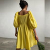 2023 Women's Summer Dress Cotton Casual Dresses O-neck Short Sleeve Ruffle A-line Mini Green Elegant Dress for Women Ladies