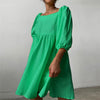 2023 Women's Summer Dress Cotton Casual Dresses O-neck Short Sleeve Ruffle A-line Mini Green Elegant Dress for Women Ladies