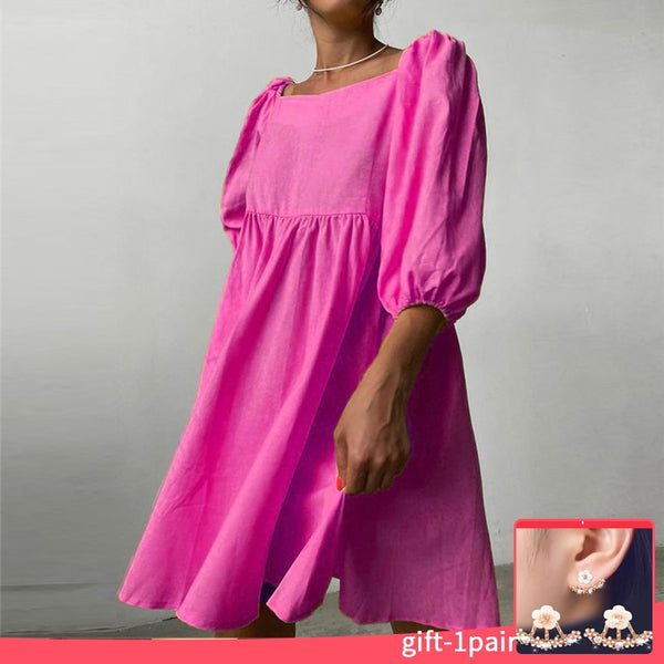 2023 Women's Summer Dress Cotton Casual Dresses O-neck Short Sleeve Ruffle A-line Mini Green Elegant Dress for Women Ladies