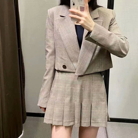 2022 Women's jacket blazer  Coat spring trouser suit for women autumn trouser Dress Long sleeve +Pleated mini jacket