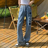 2022 Women\u2022s Korean Wide Leg Jeans Personality Heart Patchwork High Waist Denim Long Pants
