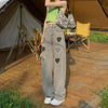 2022 Women\u2022s Korean Wide Leg Jeans Personality Heart Patchwork High Waist Denim Long Pants