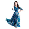 2023 Womens Sexy V-Neck Dresses Printing Of Flower Female Short Sleeve Long Dress Slim Waist Dress Vestido De Mujer