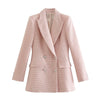 2022 ZA spring and autumn women's wear lapel pink European and American style texture double-breasted casual blazer