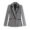 2023 ZAA Women Double Breasted Tweed  Blazer Coat Vintage Long Sleeve Pockets Female Outerwear Chic Jacket