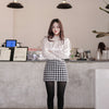 2022 autumn Korean version of the trend Houndstooth long-sleeved jacket + bag hip skirt two-piece
