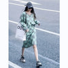 2023 autumn and winter V-neck plaid mohair sweater knitted hip skirt two-piece women