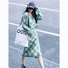 2023 autumn and winter V-neck plaid mohair sweater knitted hip skirt two-piece women