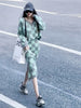2023 autumn and winter V-neck plaid mohair sweater knitted hip skirt two-piece women
