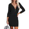2022 autumn and winter women's solid color zipper long-sleeved hooded waist dress