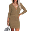 2022 autumn and winter women's solid color zipper long-sleeved hooded waist dress