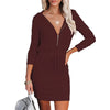 2022 autumn and winter women's solid color zipper long-sleeved hooded waist dress