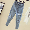 2022 autumn and winter trendy casual jeans boyfriend hole girlfriend jeans high waist jeans