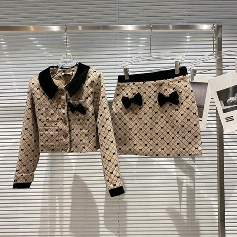 2022 autumn bow fine woolen suit short jacket + skirt suit formal skirt suits for women
