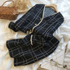 2022 autumn products Han Fan ins gentle wind classic plaid knitted jacket + high waist skirt temperament set