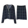 2022 autumn products Han Fan ins gentle wind classic plaid knitted jacket + high waist skirt temperament set