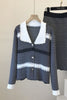 2022 autumn products Han Fan ol temperament style lace and gray plaid lapel jacket + skirt knit cover