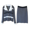 2022 autumn products Han Fan ol temperament style lace and gray plaid lapel jacket + skirt knit cover