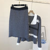 2022 autumn products Han Fan ol temperament style lace and gray plaid lapel jacket + skirt knit cover