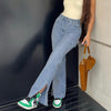2022 autumn women's casual pants unilateral split high waist hip jeans