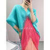 2022 autumn women's tassel dress Miyak fold large size loose color matching and thin mid-length dress