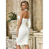 2022 high neck open back dress solid color sexy slim fit bag hip dress with diamond single sleeve long sleeve bandage dress