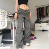 2022 ladies European and American street sports retro multi-pocket mopping y2k loose wide-leg jeans overalls female trend