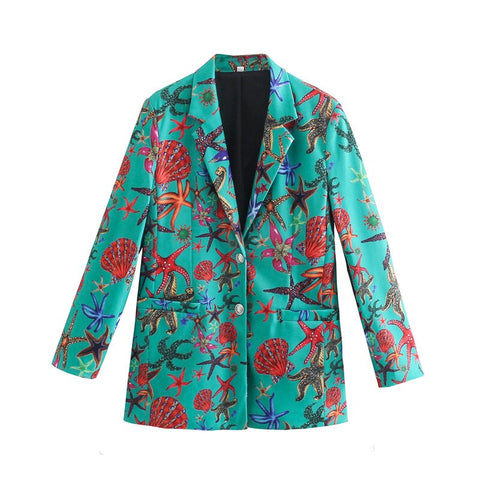 2023 European American classic women's starfish Printed Blazer small suit all-match jacket Chic Lady coat Female Outwear top