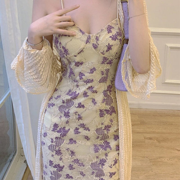 2022  female summer floral sling dress mid-length lace dress temperament lady dress plus size dress y2k dress dress for women