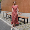 2022 holiday beach skirt red super fairy Bohemian long skirt Chiffon floral dress women's spring and summer