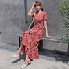 2022 holiday beach skirt red super fairy Bohemian long skirt Chiffon floral dress women's spring and summer