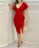 2022 red ruffled V-neck tight slit dress dresses for women  women dresses summer 2022