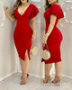 2022 red ruffled V-neck tight slit dress dresses for women  women dresses summer 2022