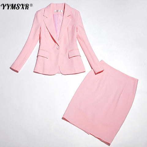 2022 small suit skirt two piece work clothes interview women's clothing  slim pink ladies blazer Elegant skirt