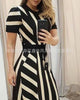 2022 summer style European and American striped long short sleeve women's round neck dress
