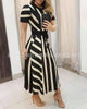 2022 summer style European and American striped long short sleeve women's round neck dress