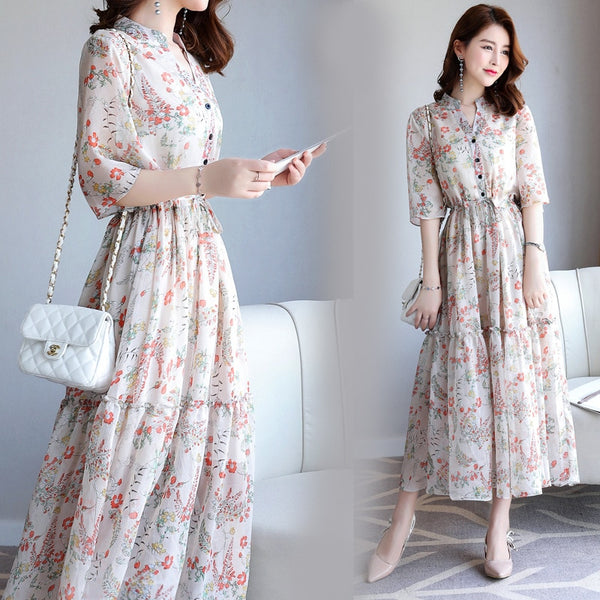 2022 travel and leisure Bohemian long skirt Floral Chiffon dress women's summer seaside holiday beach skirt