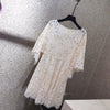 2022 women three-quarter sleeve round neck water soluble lace dress 0618
