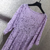 2022 women three-quarter sleeve round neck water soluble lace dress 0618